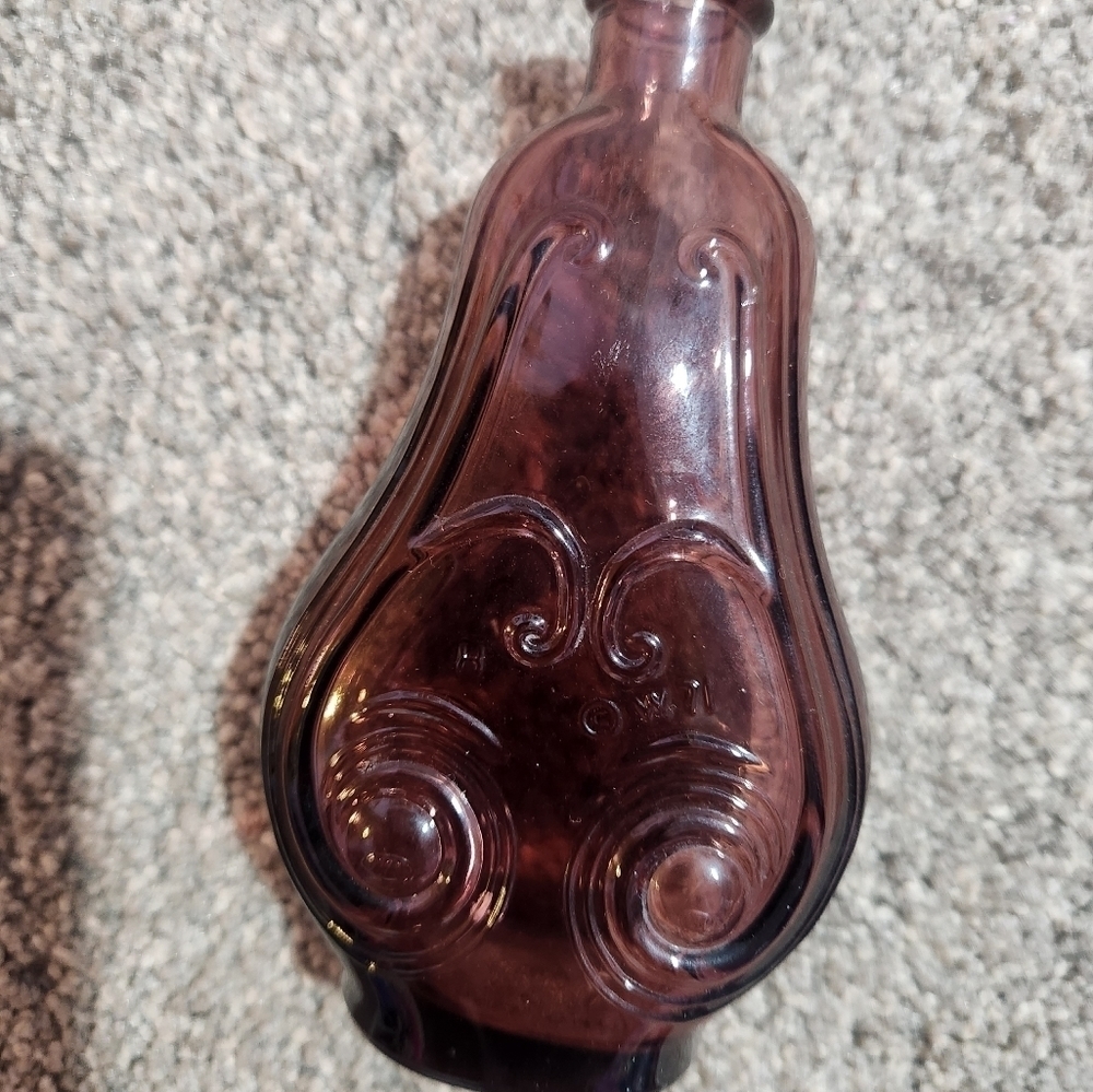 Clevenger Brothers Purple Scroll Flask Signed CB Mid Century Bottle
